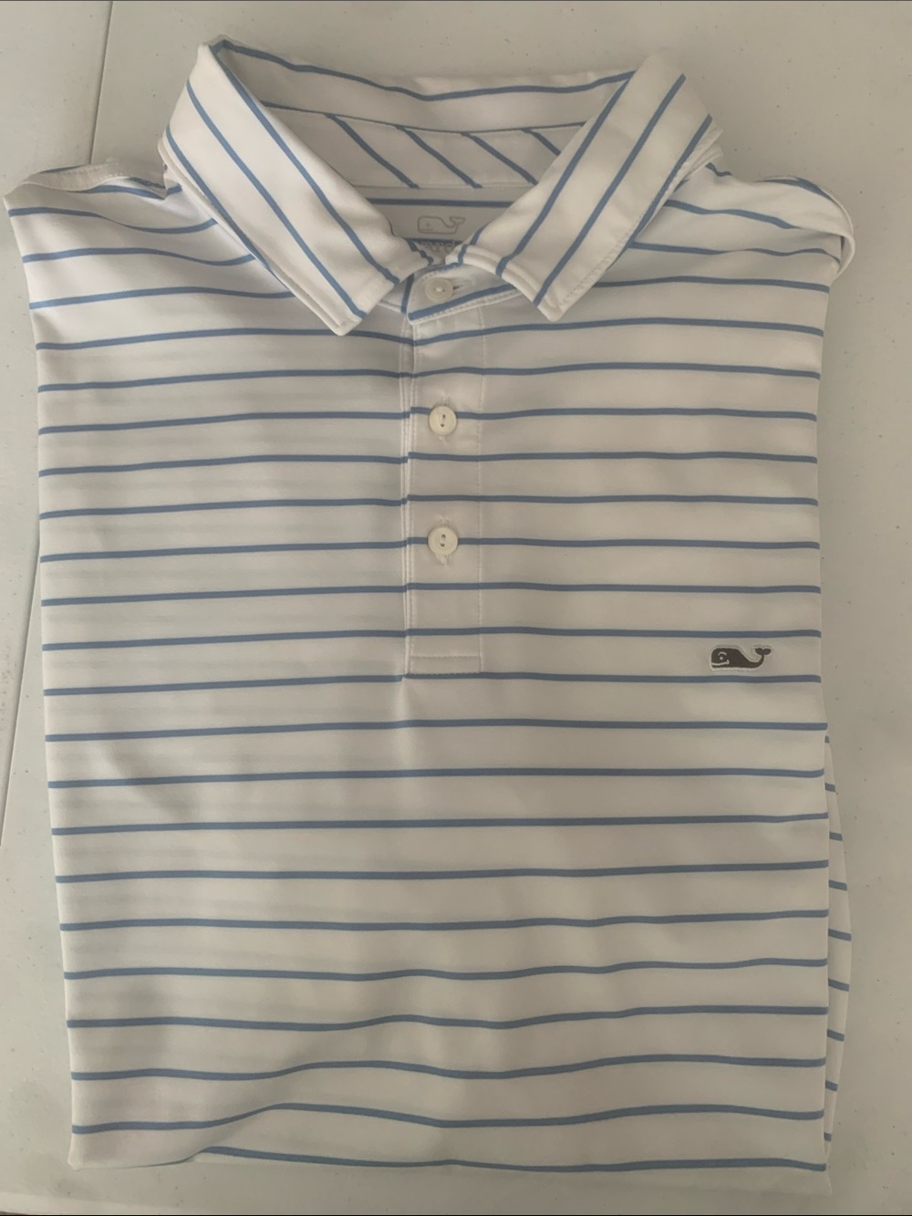 Vineyard Vines  MENS GOLF POLO White Polo with Light Blue Stripes